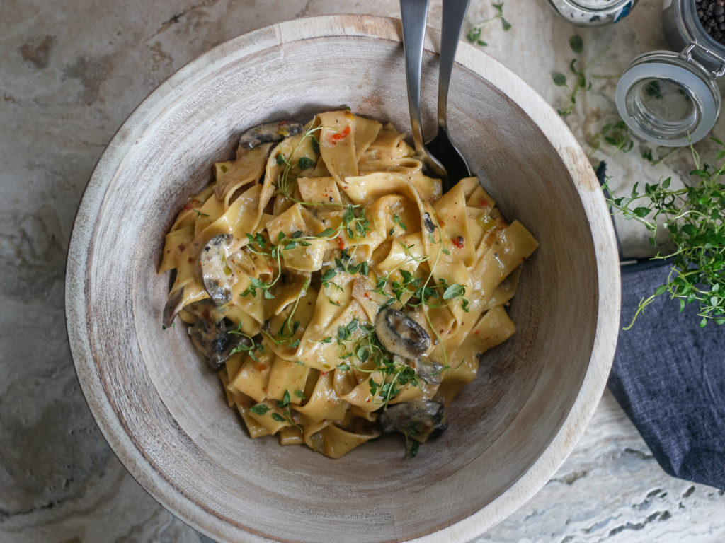 Pappardelle Pasta with Coconut Cream Truffle Sauce Fig & Olive Platter