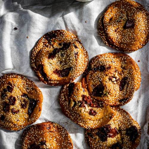 Halva حلوى شامية Sesame Brown Butter Chocolate Chunk Cookies Fig