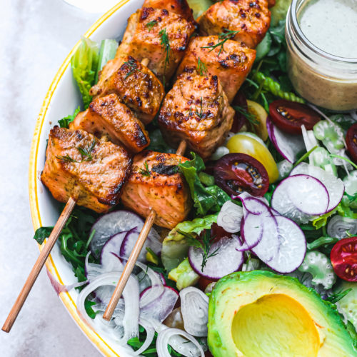 Spiced Dill Salmon Kebabs Fig & Olive Platter