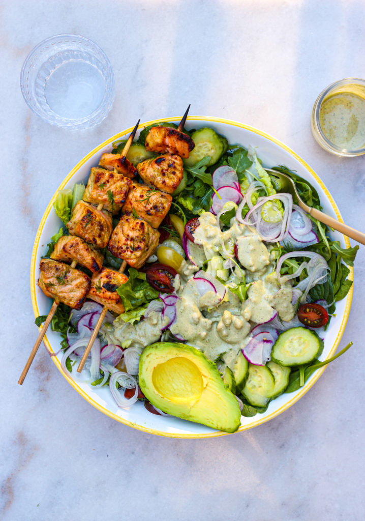 Spiced Dill Salmon Kebabs Fig & Olive Platter