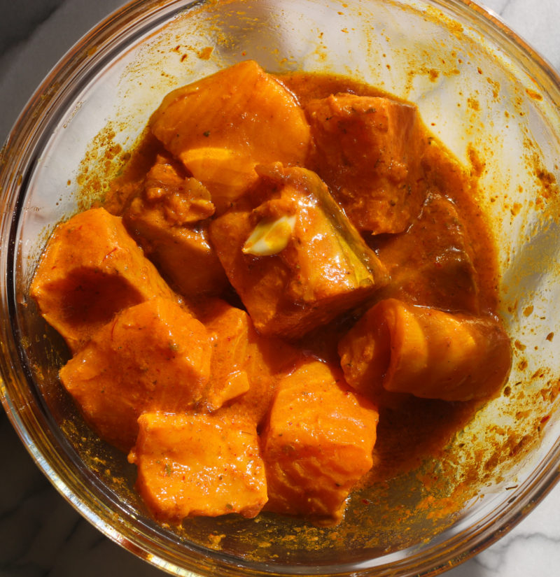 Saffron Salmon Kebabs Fig & Olive Platter