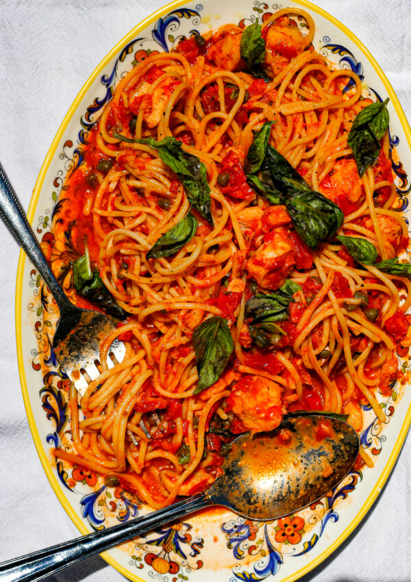 Spicy Tomato Spaghetti with Cod