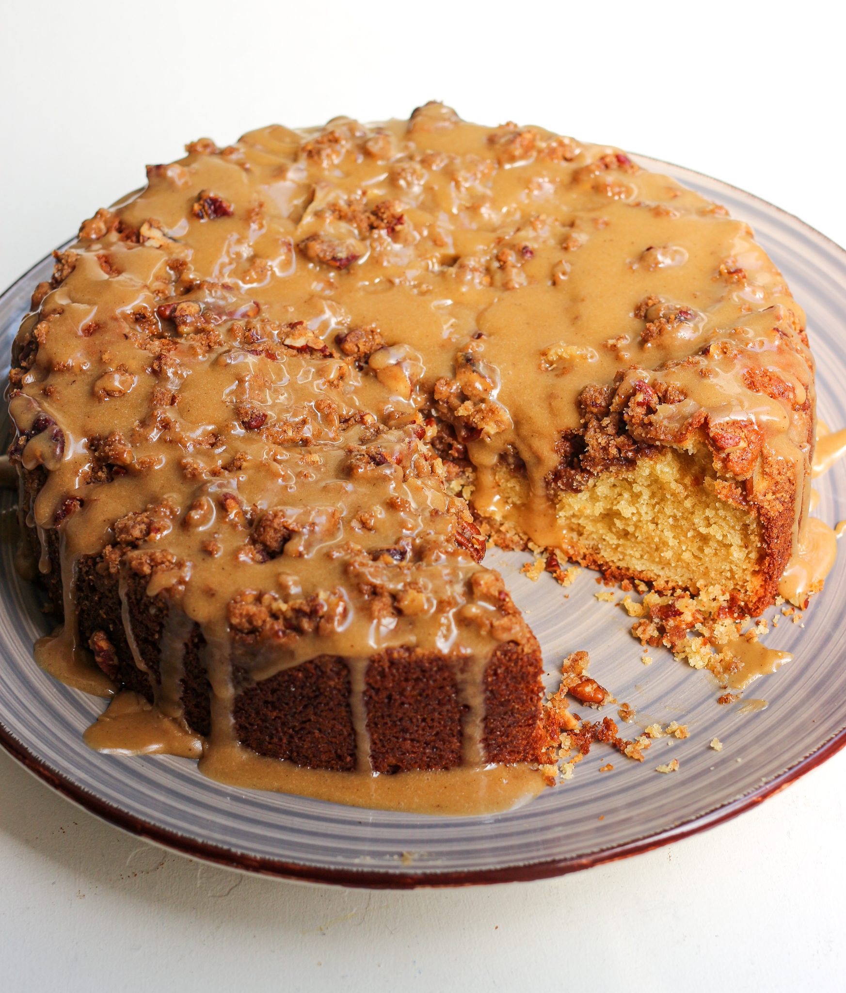 Spiced Pecan Streusel Cake with a Toffee Glaze